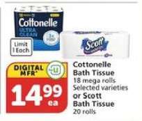Cottonelle Bath Tissue or Scott Bath Tissue