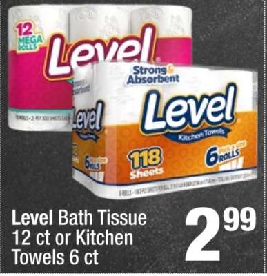 Level Bath Tissue 12 ct or Kitchen Towels 6 ct