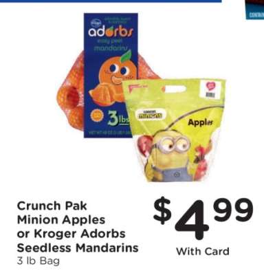 Crunch Pak Minion Apples or Kroger Adorbs Seedless Mandarins