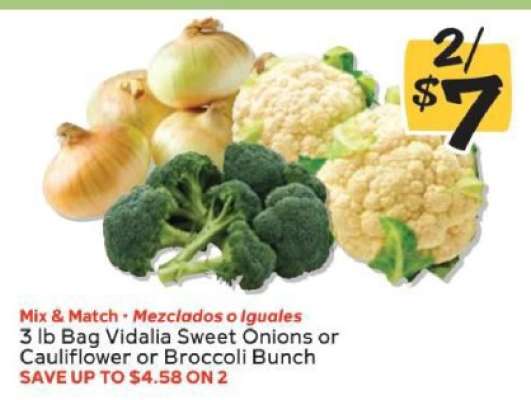 3 lb Bag Vidalia Sweet Onions or Cauliflower or Broccoli Bunch