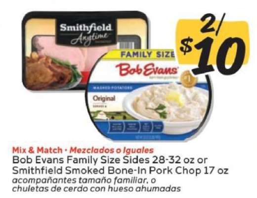 Bob Evans Family Size Sides or Smithfield Smoked Bone-In Pork Chop