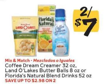 Coffee Dream Creamer, Land O'Lakes Butter Balls, Florida's Natural Blend Drinks