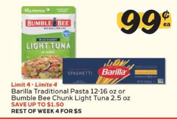 Barilla Traditional Pasta or Bumble Bee Chunk Light Tuna