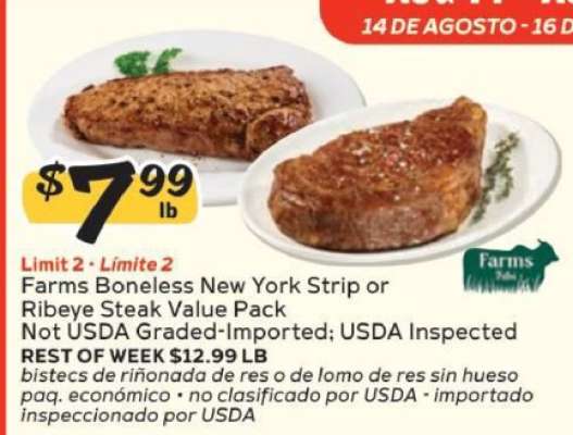 Farms Boneless New York Strip or Ribeye Steak Value Pack