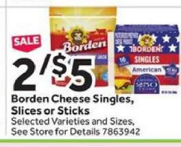 Borden Cheese Singles, Slices or Sticks