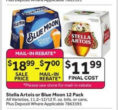 Stella Artois or Blue Moon 12 Pack