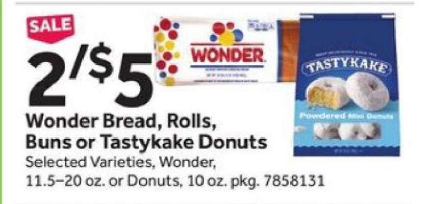 Wonder Bread, Rolls, Buns or Tastykake Donuts