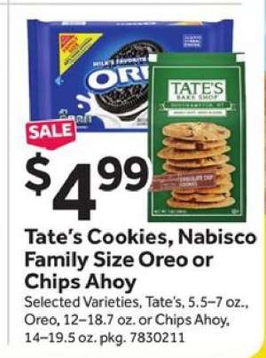 Tate’s Cookies, Nabisco Family Size Oreo or Chips Ahoy