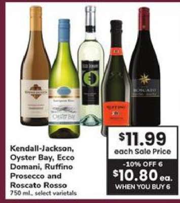 Kendall-Jackson, Oyster Bay, Ecco Domani, Ruffino Prosecco and Roscato Rosso