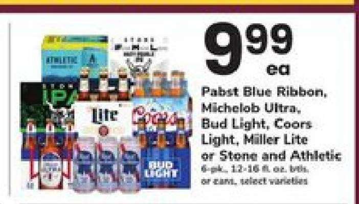 Pabst Blue Ribbon, Michelob Ultra, Bud Light, Coors Light, Miller Lite or Stone and Athletic