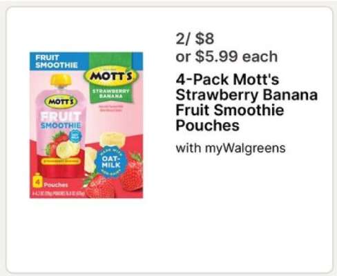 4-Pack Mott's Strawberry Banana Fruit Smoothie Pouches