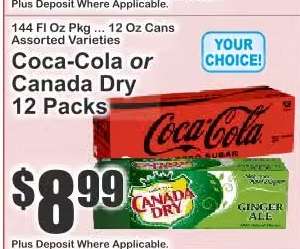 Coca-Cola or Canada Dry 12 Packs