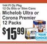 Michelob Ultra or Corona Premier 12 Packs