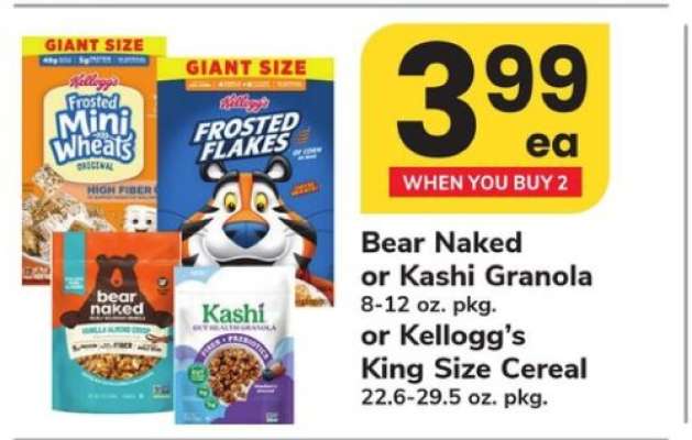 Bear Naked or Kashi Granola or Kellogg’s King Size Cereal