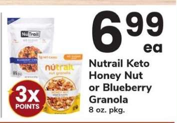 Nutrail Keto Honey Nut or Blueberry Granola