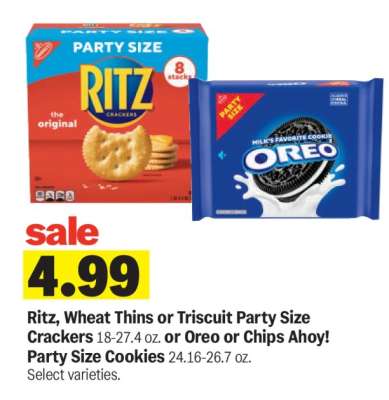Ritz, Wheat Thins or Triscuit Party Size Crackers / Oreo or Chips Ahoy! Party Size Cookies