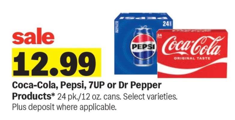 Coca-Cola, Pepsi, 7UP or Dr Pepper Products*