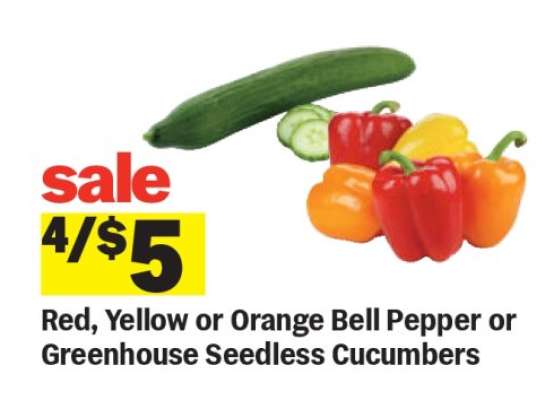 Red, Yellow or Orange Bell Pepper or Greenhouse Seedless Cucumbers