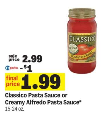 Classico Pasta Sauce or Creamy Alfredo Pasta Sauce