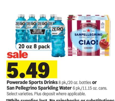 Powerade Sports Drinks or San Pellegrino Sparkling Water