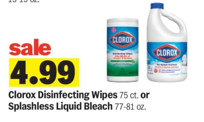 Clorox Disinfecting Wipes or Splashless Liquid Bleach
