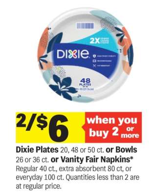 Dixie Plates or Bowls or Vanity Fair Napkins