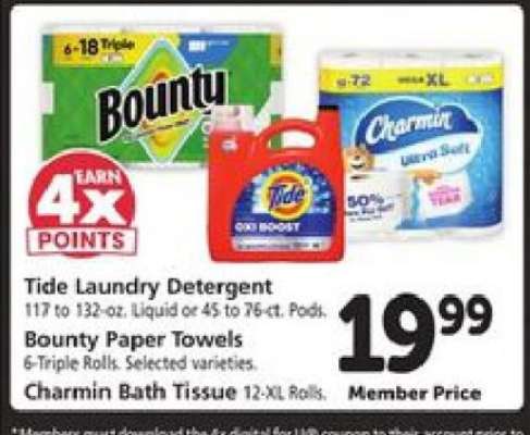 Tide Laundry Detergent, Bounty Paper Towels, Charmin Bath Tissue