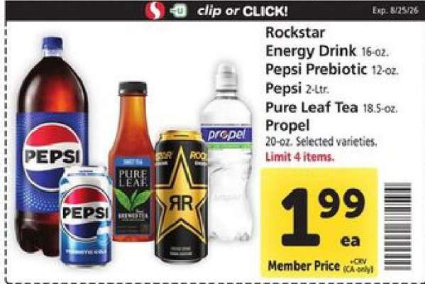 Rockstar Energy Drink, Pepsi Prebiotic, Pepsi, Pure Leaf Tea, Propel
