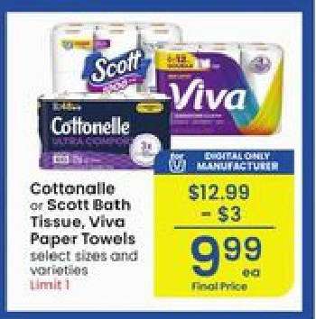 Cottonelle or Scott Bath Tissue, Viva Paper Towels
