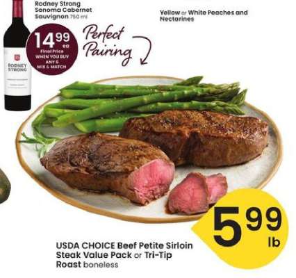 USDA CHOICE Beef Petite Sirloin Steak Value Pack or Tri-Tip Roast boneless