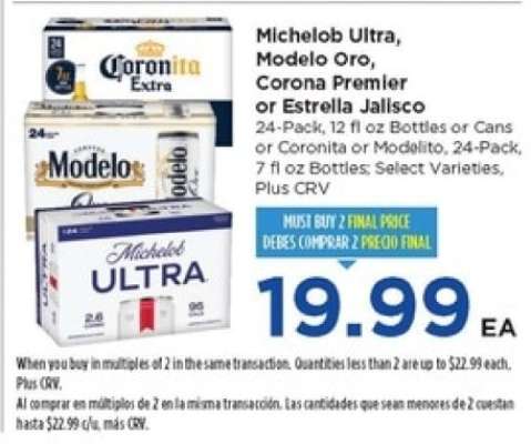 Michelob Ultra, Modelo Oro, Corona Premier or Estrella Jalisco
