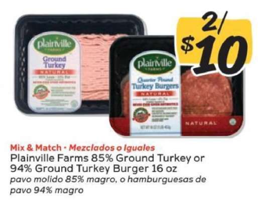 Plainville Farms Ground Turkey or Turkey Burgers