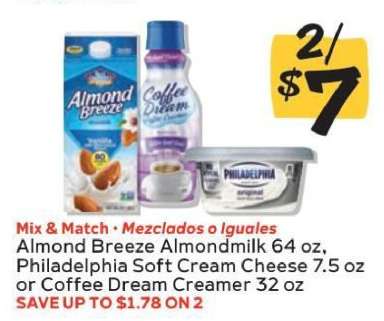 Almond Breeze Almondmilk, Philadelphia Soft Cream Cheese, Coffee Dream Creamer