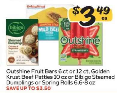 Outshine Fruit Bars, Golden Krust Beef Patties, Bibigo Steamed Dumplings or Spring Rolls