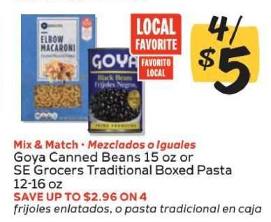 Goya Canned Beans or SE Grocers Traditional Boxed Pasta