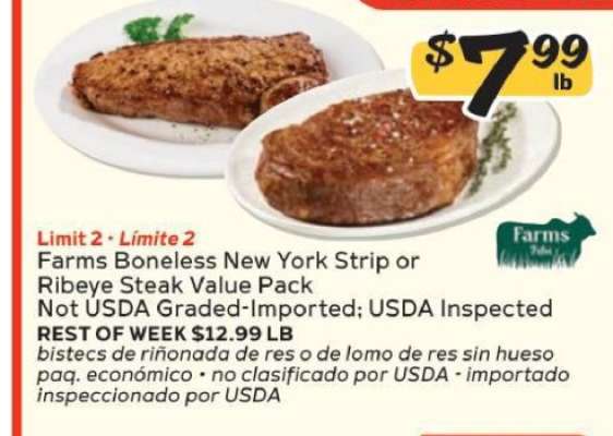 Farms Boneless New York Strip or Ribeye Steak Value Pack