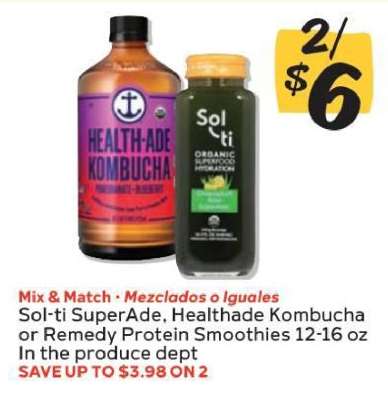 Sol-ti SuperAde, Healthade Kombucha or Remedy Protein Smoothies