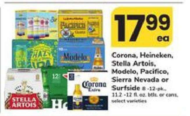 Corona, Heineken, Stella Artois, Modelo, Pacifico, Sierra Nevada or Surfside