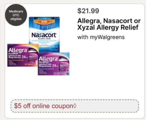 Allegra, Nasacort or Xyzal Allergy Relief