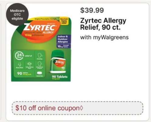 Zyrtec Allergy Relief, 90 ct.