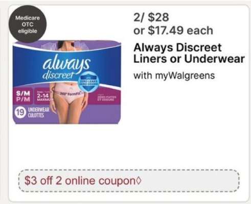 Always Discreet Liners or Underwear
