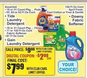 Tide Laundry Detergent / Downy Fabric Softener / Gain Laundry Detergent