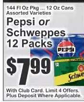 Pepsi or Schweppes 12 Packs
