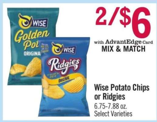 Wise Potato Chips or Ridgies