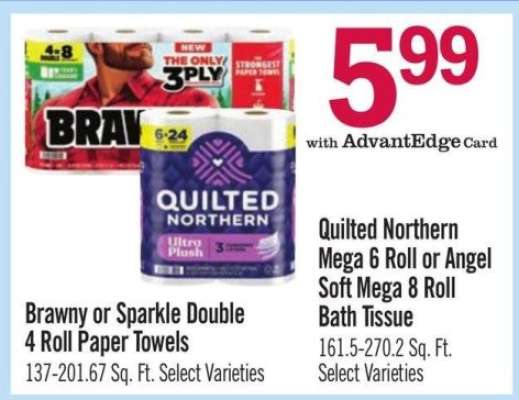 Quilted Northern Mega 6 Roll or Angel Soft Mega 8 Roll Bath Tissue