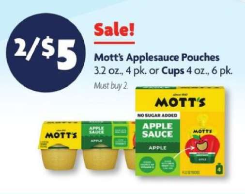 Mott's Applesauce Pouches or Cups