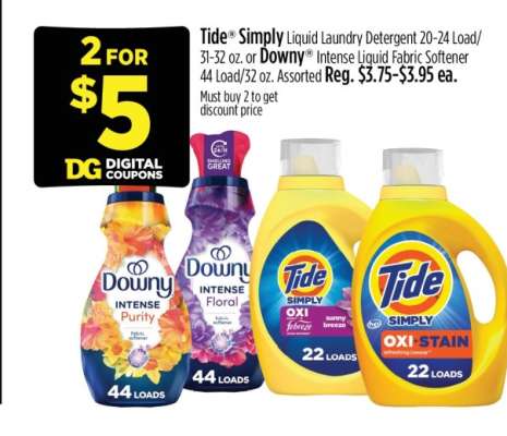 Tide Simply Liquid Laundry Detergent or Downy Intense Liquid Fabric Softener
