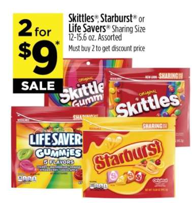 Skittles, Starburst or Life Savers Sharing Size
