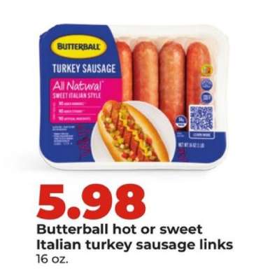 Butterball hot or sweet Italian turkey sausage links