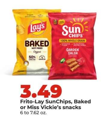 Frito-Lay SunChips, Baked or Miss Vickie's snacks